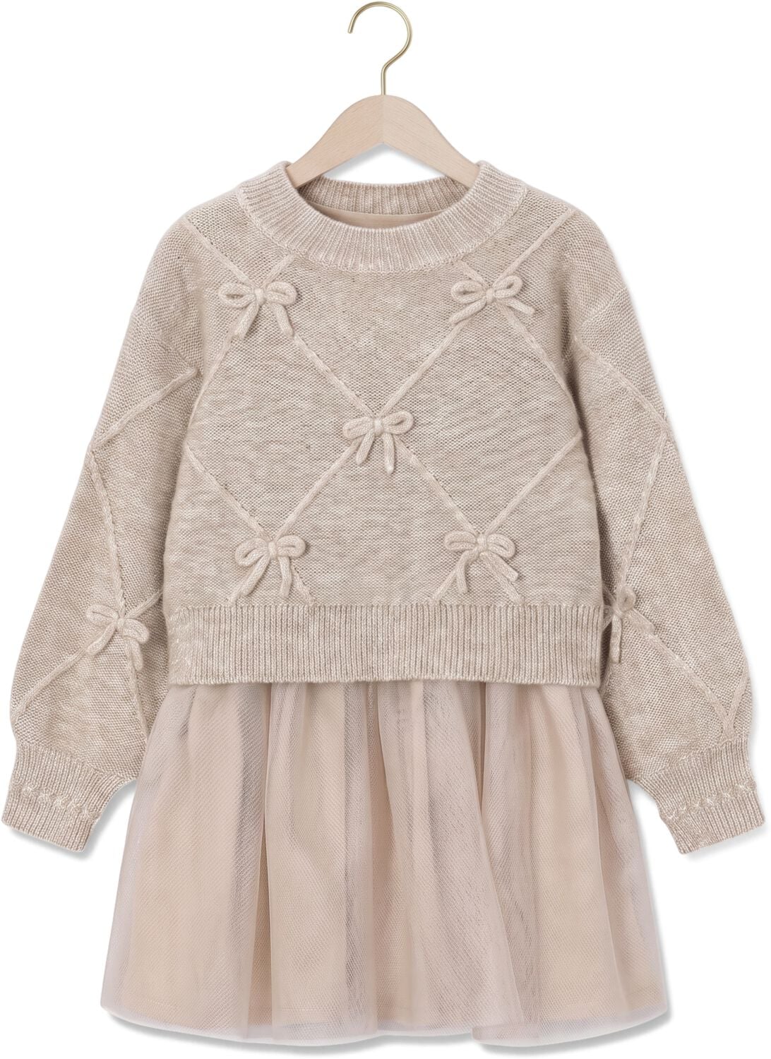MAYORAL Meisjes Jurken Knit Dress With Bows Beige