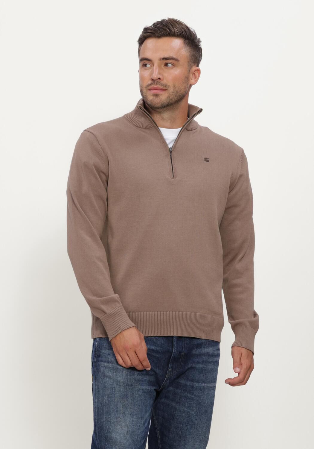 Camel G-STAR RAW Trui CORE REFINED HALF ZIP KNIT - large