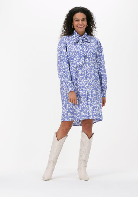 Lichtblauwe MSCH COPENHAGEN Mini jurk LENORA HADDIS LS SHIRT AOP - large