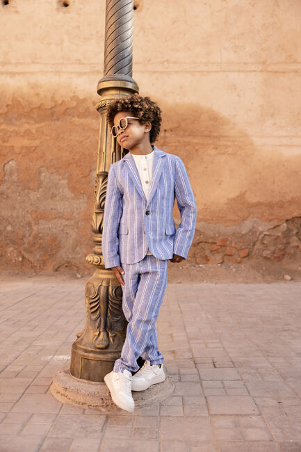 Blauwe SCOTCH & SODA Colbert STRIPED COTTON LINEN DRESSED BLAZER - large