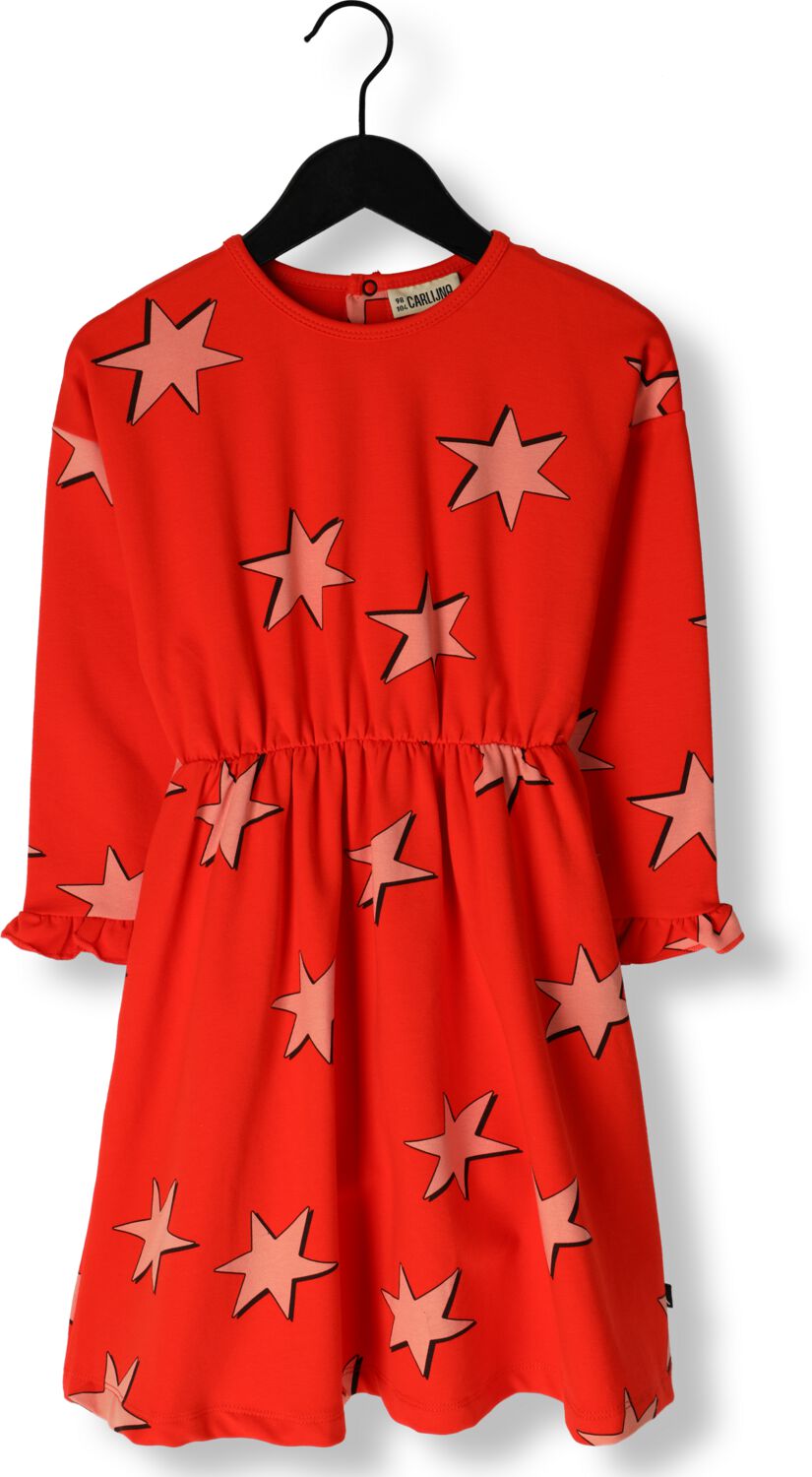 CARLIJNQ Meisjes Jurken Stars-dress Longsleeve Ruffles Rood