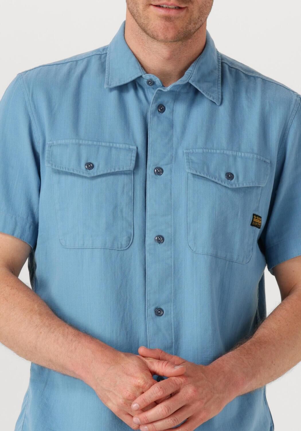G-STAR RAW Heren Overhemden Marine Slim Shirt S\s Blauw