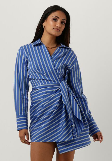 Blauwe TOMMY HILFIGER Mini jurk CO STRIPE SHORT WRAP SHIRT DRESS - large