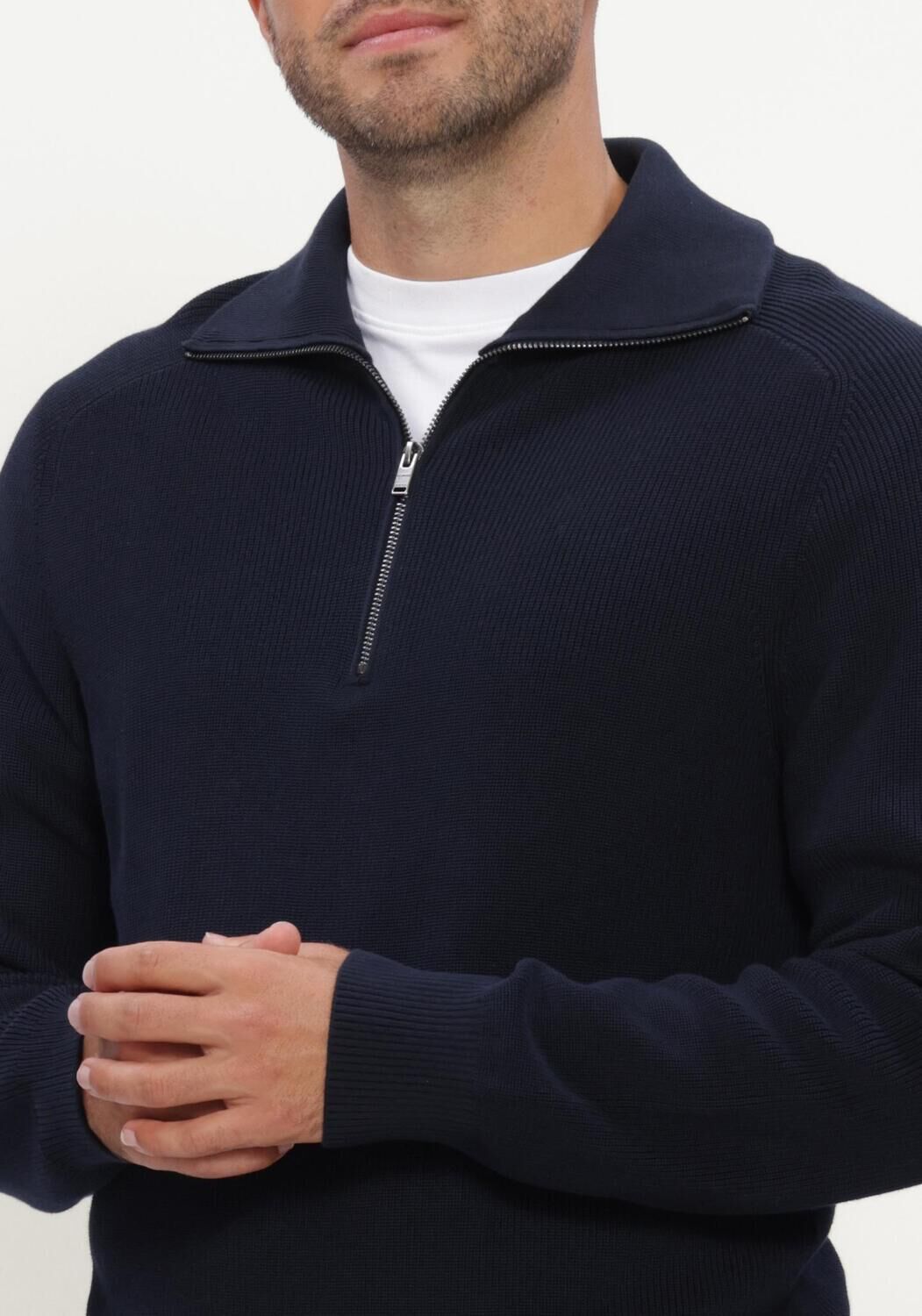 Donkerblauwe JC RAGS Trui PULLOVER HALF ZIP EDGAR - large