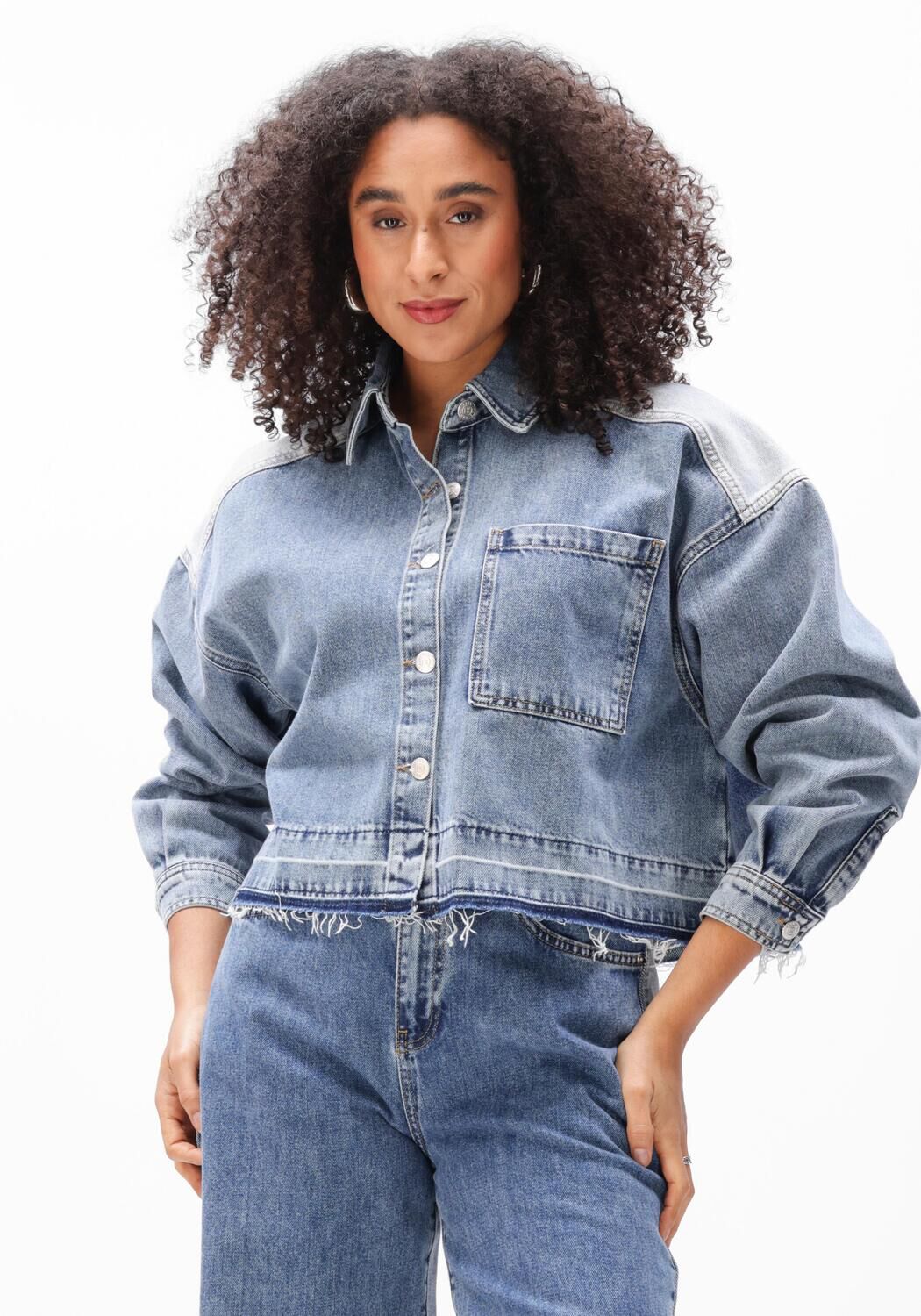 Blauwe ALIX THE LABEL Spijkerjas LADIES WOVEN MIX DENIM BLOUSE | Omoda