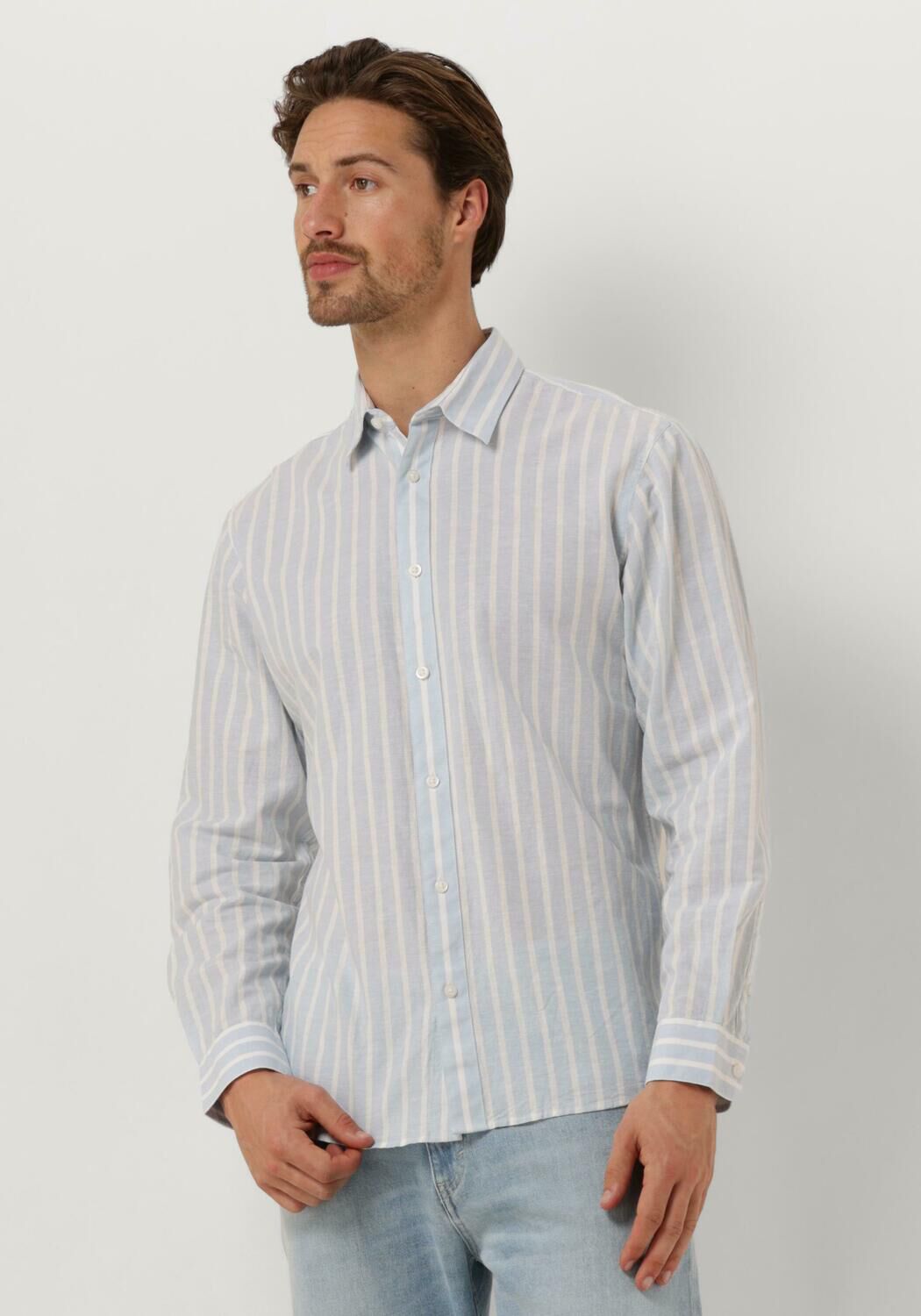 SELECTED HOMME Heren Overhemden Slhslimnew-linen Shirt Ls Noos Lichtblauw