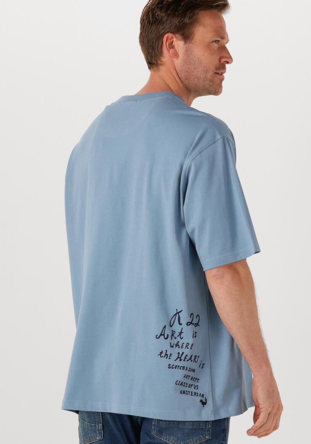 SCOTCH & SODA Heren Polo's & T-shirts Loose-fit Artwork T-shirt Lichtblauw