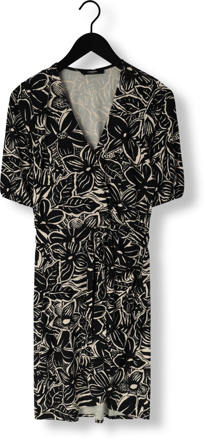 JANSEN AMSTERDAM Dames Jurken Vfb506 Jersey Printed Wrap Dress 3 4 Sleeve Zwart