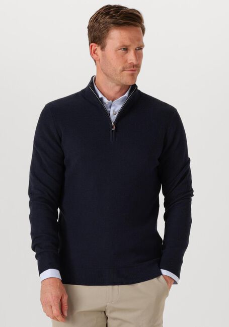 Donkerblauwe PROFUOMO Trui PULLOVER HALF ZIP TWINKLE SLUB - large
