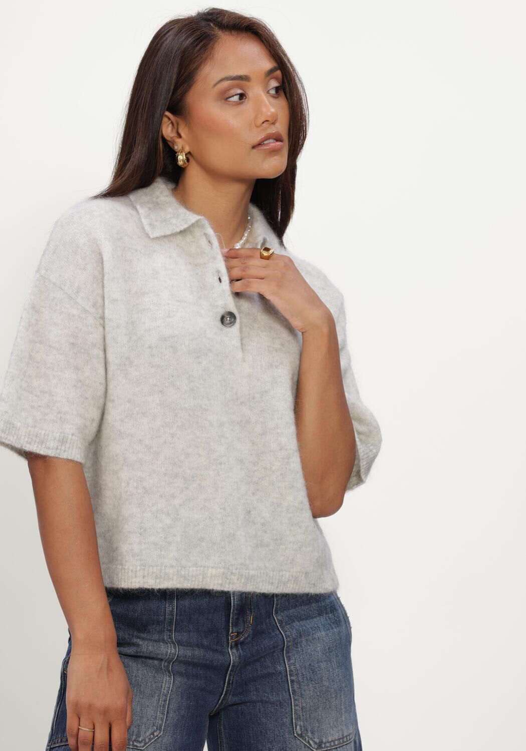 Lichtgrijze EDITED Polo CALLIE POLO SHIRT - large