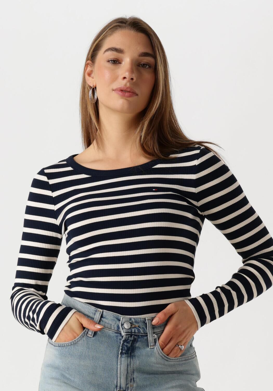 TOMMY HILFIGER Dames Tops & T-shirts Slim 5x2 Rib O-nk Ls Blauw