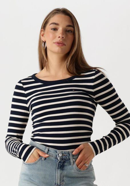 Blauwe TOMMY HILFIGER Top SLIM 5X2 RIB O-NK LS - large