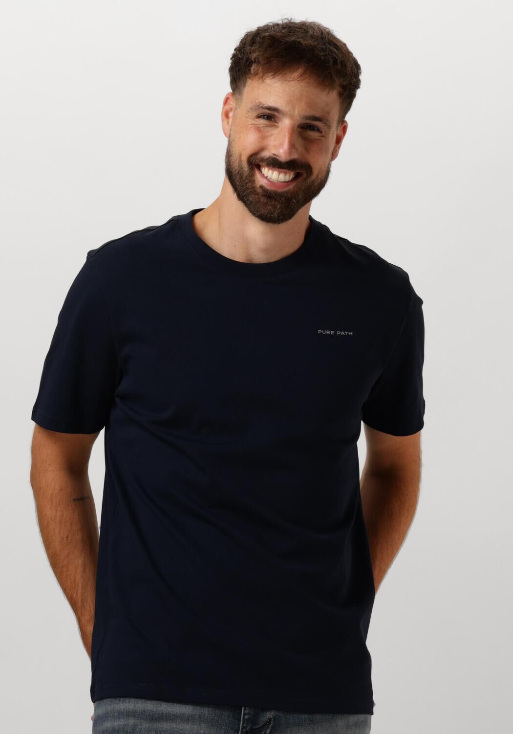 PURE PATH Heren Polo's & T-shirts Regular Fit T-shirts Crewneck Ss103 Donkerblauw