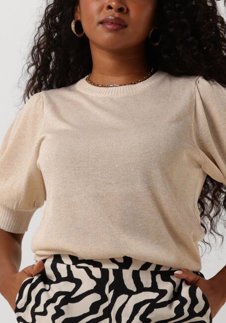 Gouden MINUS T-shirt LIVA PUFF SLEEVE METALLIC KNIT PULLOVER - large