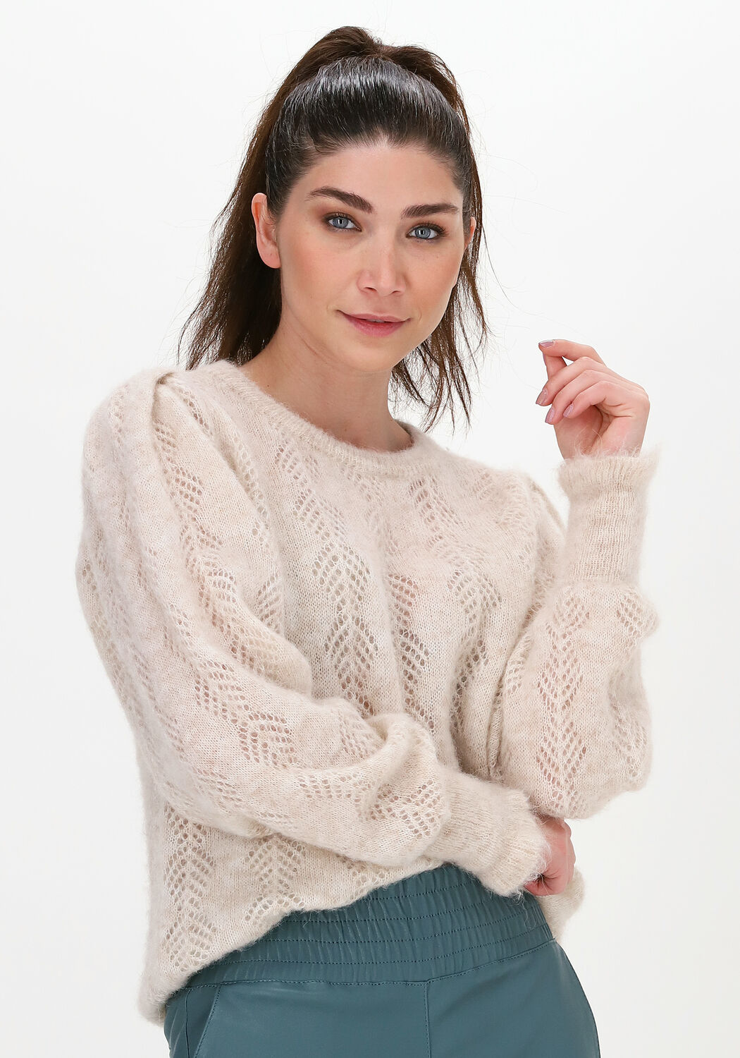 Beige SUMMUM Trui AJOUR SWEATER FEATHER LIGHT AL - large