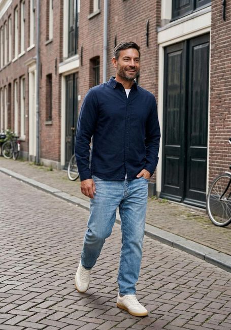 Donkerblauwe SELECTED MEN Casual overhemd SLHSLIMOWEN-BRUSHED SHIRT LS NOOS - large