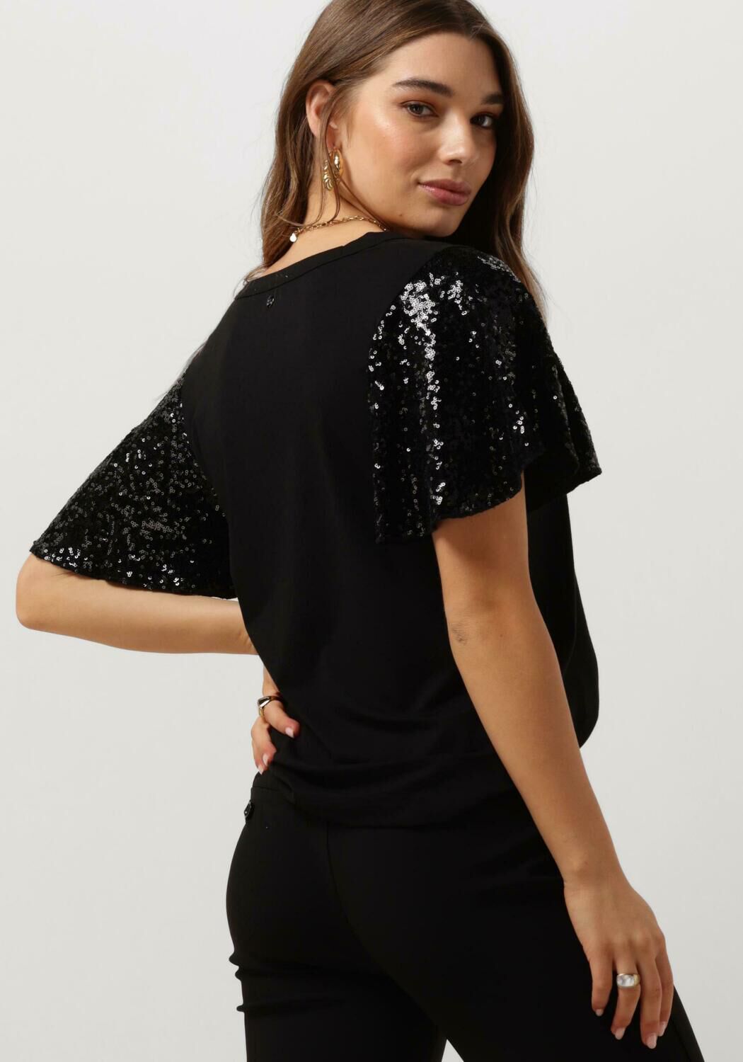 MOS MOSH Dames Tops & T-shirts Pinter O-s Sequin Tee Zwart