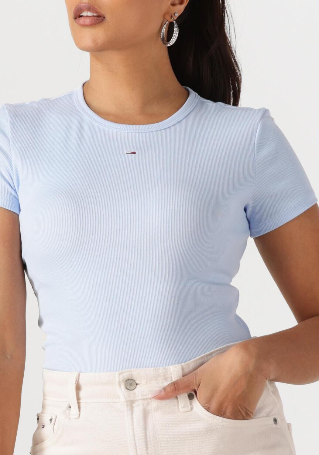 TOMMY JEANS Dames Tops & T-shirts Tjw Slim Essential Rib Ss Ext Lichtblauw