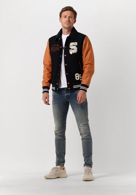 Blauwe SCOTCH & SODA Jack WOOL + LEATHER COLLEGE JACKET - large