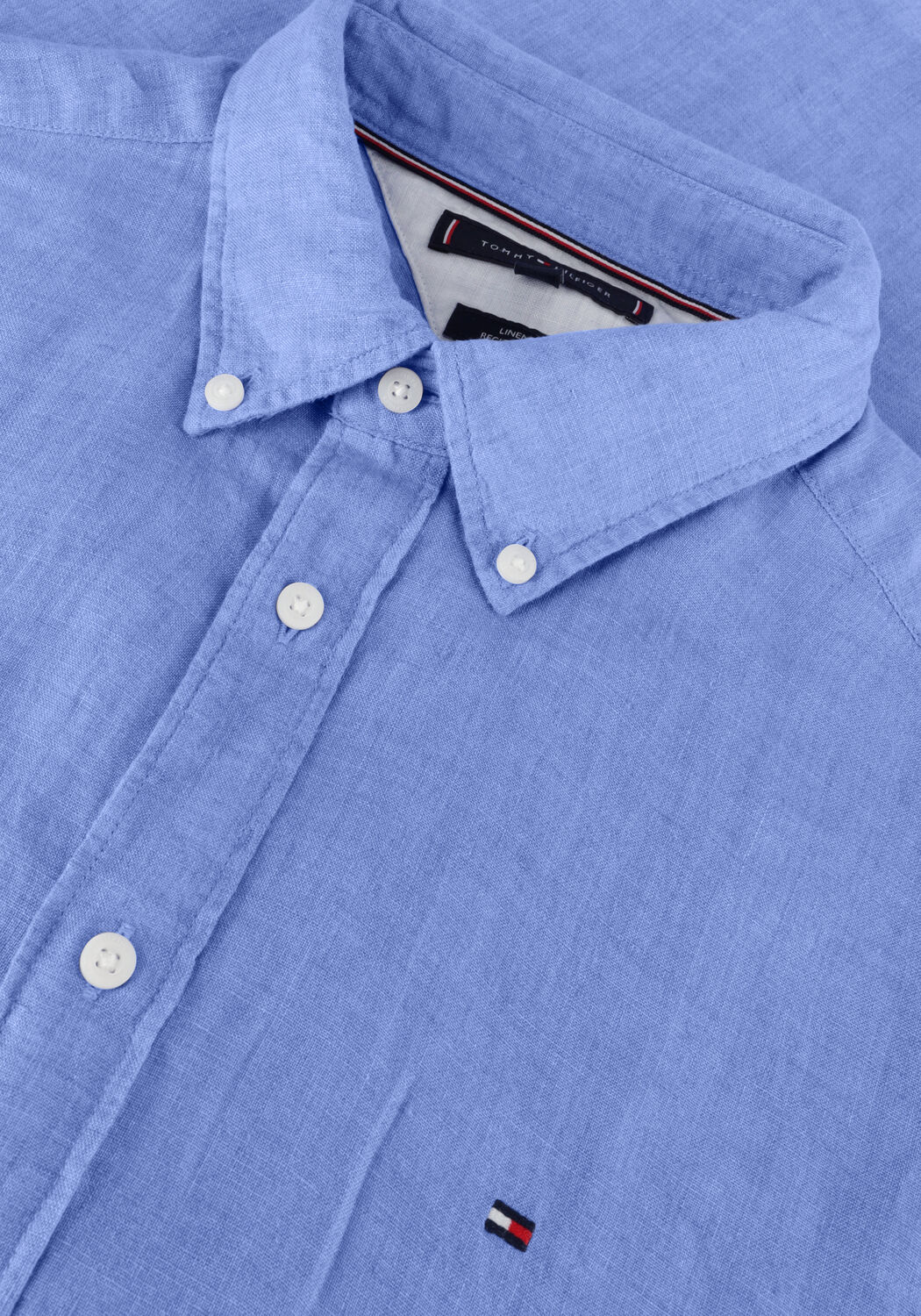 Blauwe TOMMY HILFIGER Casual overhemd PIGMENT DYED LINEN RF SHIRT S/S - large