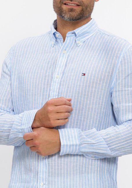Lichtblauwe TOMMY HILFIGER Casual overhemd LINEN BENGAL STRIPE RF SHIRT - large