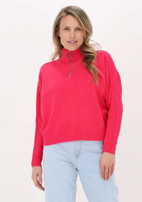 Roze TOMMY HILFIGER Trui ZIP-UP HIGH-NK SWEATER - large