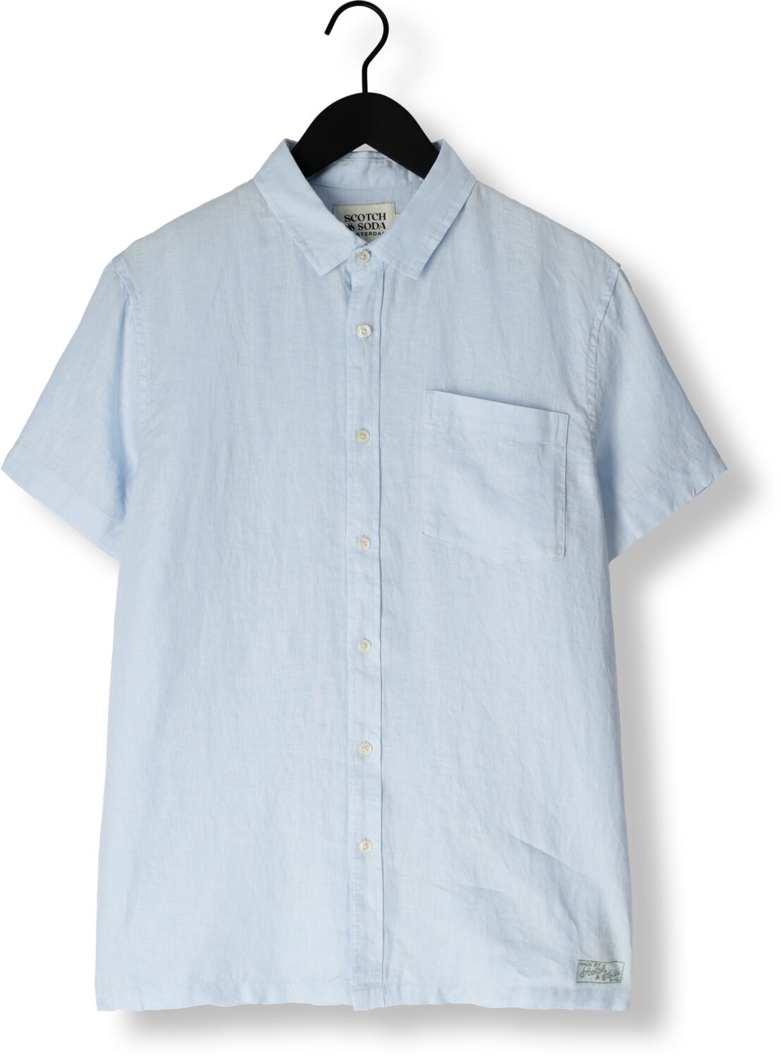 SCOTCH & SODA Heren Overhemden Short-sleeved Regular Fit Linen Shirt Lichtblauw