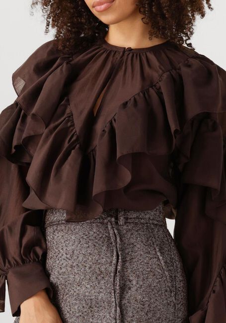 Bruine SECOND FEMALE Blouses FRIA FRILL BLOUSE - large
