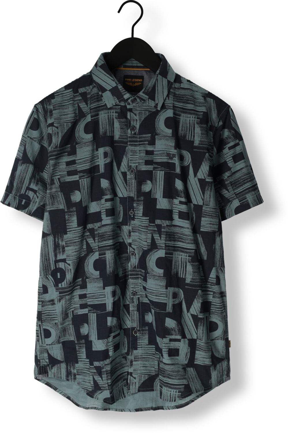 PME LEGEND Heren Overhemden Short Sleeve Shirt Print On Ctn Slub Groen