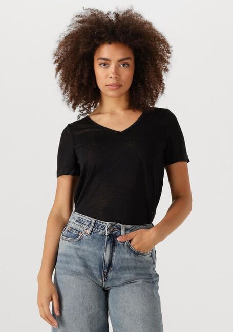 Zwarte OBJECT T-shirt OBJETESSI SLUB S/S V-NECK NOOS - large