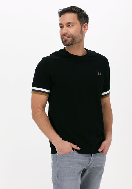 Zwarte FRED PERRY T-shirt STRIPED CUFF PIQUE T-SHIRT - large