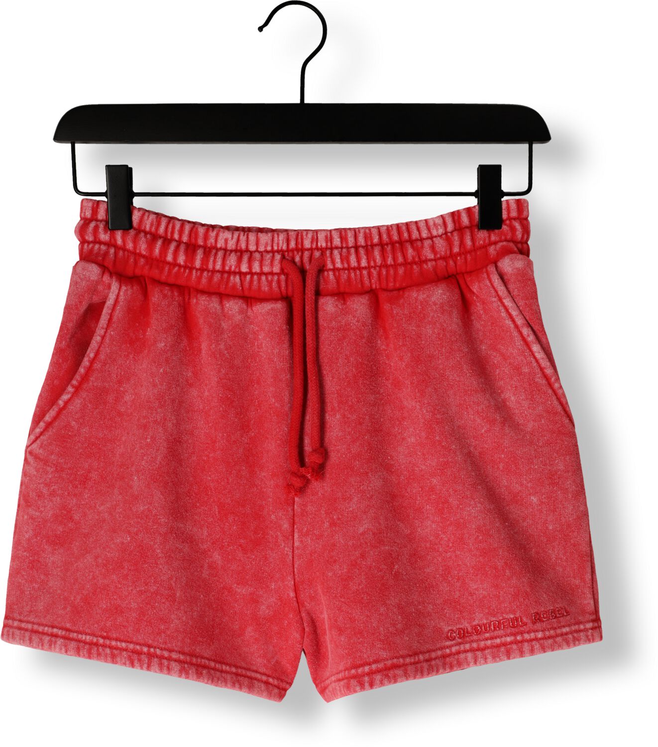 COLOURFUL REBEL Dames Broeken Uni Logo Acid Wash Sweat Short Rood