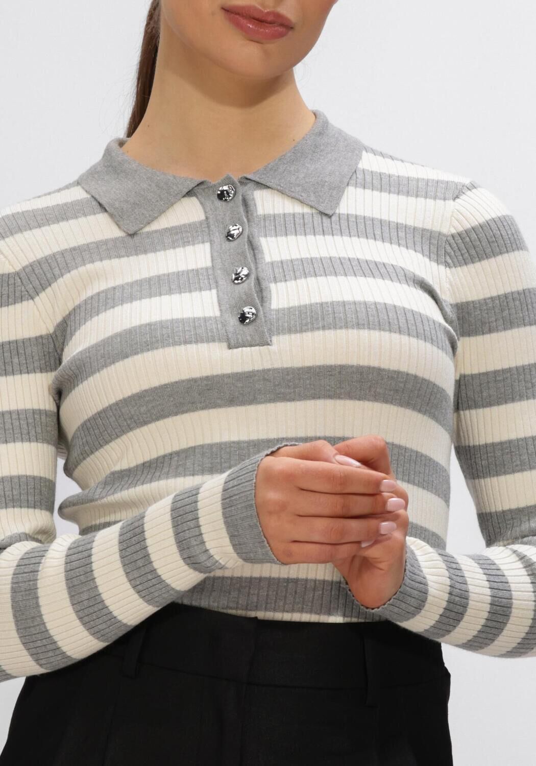 Lichtgrijze CO'COUTURE Truien/vesten BONNY STRIPE L/S POLO KNIT - large