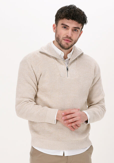 Gebroken wit SELECTED MEN Trui SLHIRVEN LS KNIT HIGH HALF ZIP - large