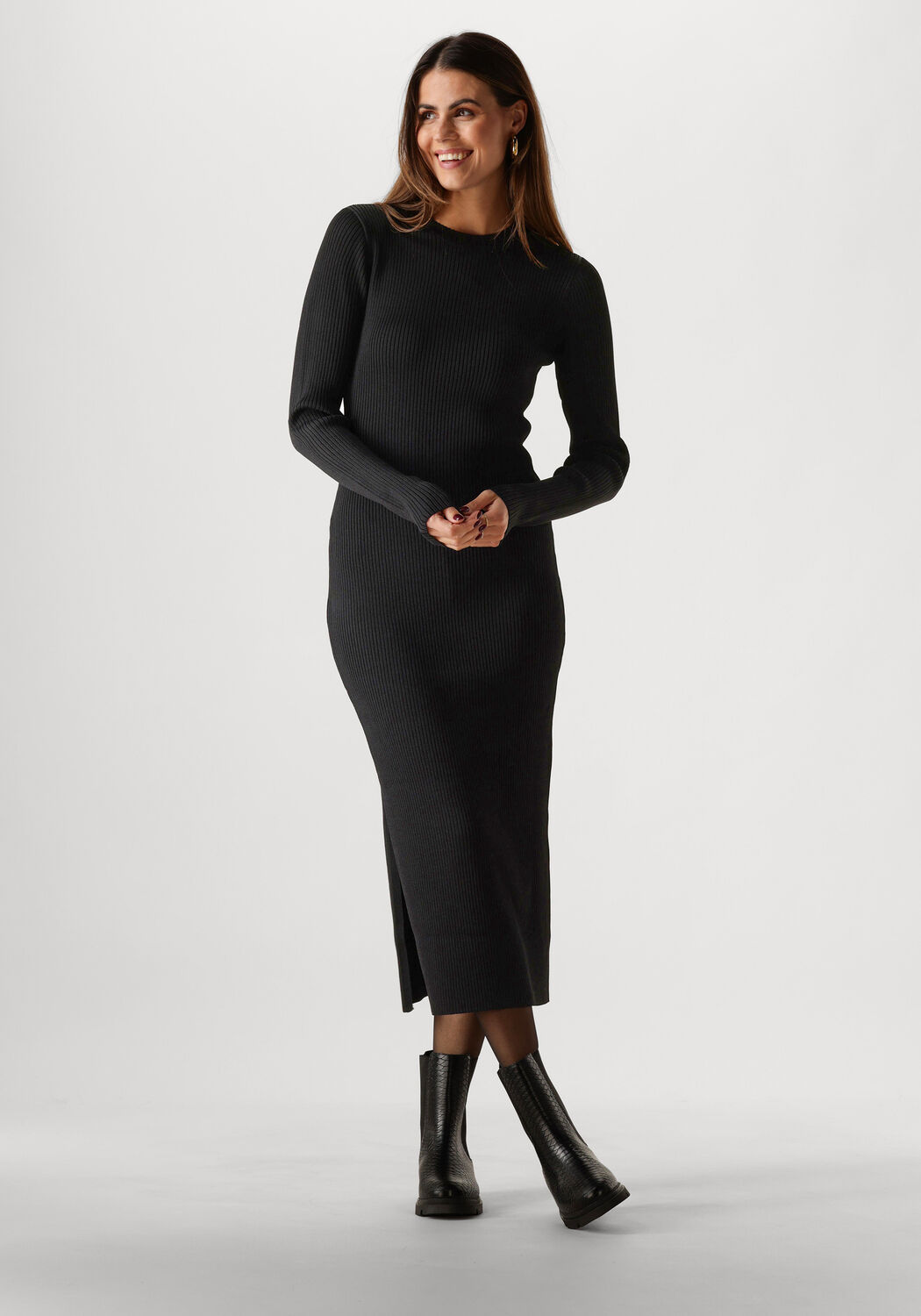 Freebird Elegante Zwarte Midi Jurk Black Dames