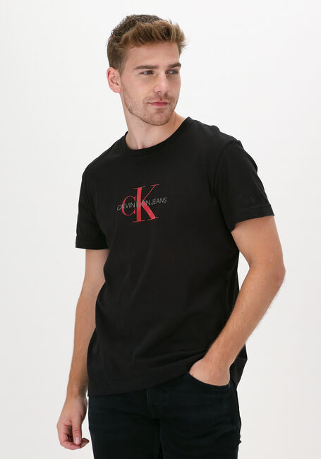 Zwarte CALVIN KLEIN T-shirt ARCHIVAL MONOGRAM FLOCK TEE - large