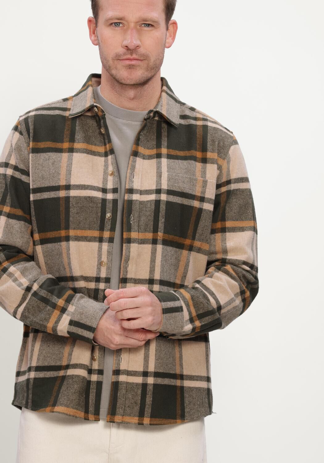 Groene LES DEUX Casual overhemd CHECK FLANNEL SHIRT - large