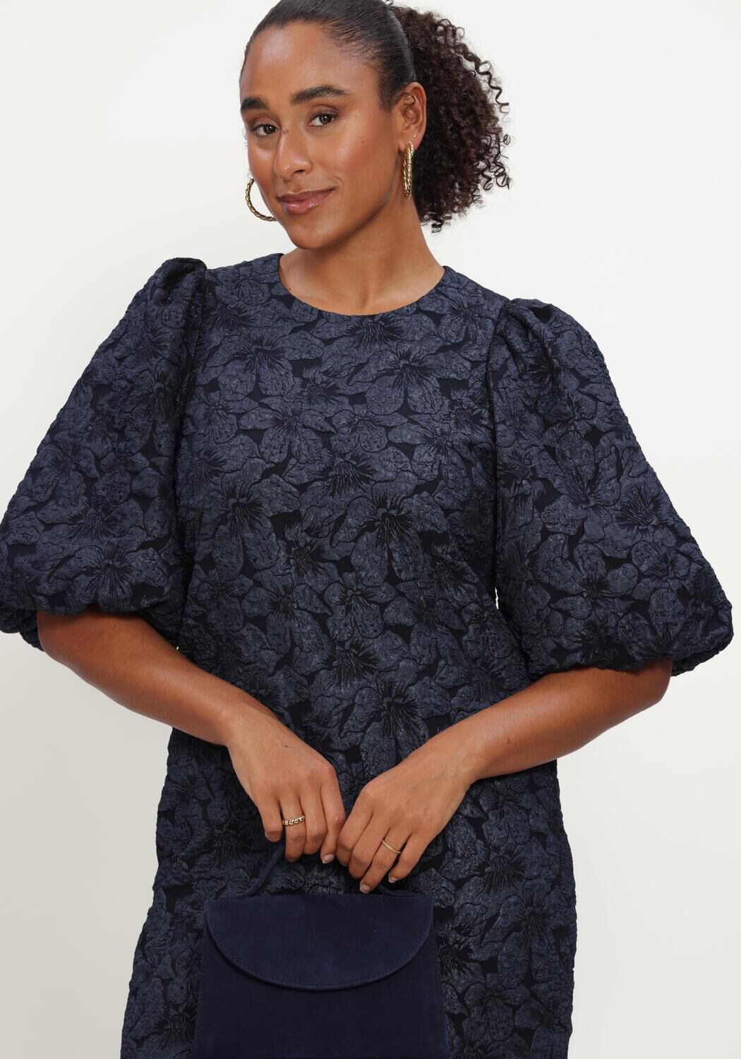 Donkerblauwe NOTRE-V Mini jurk NV-IZETTE TONED BROCADE - large