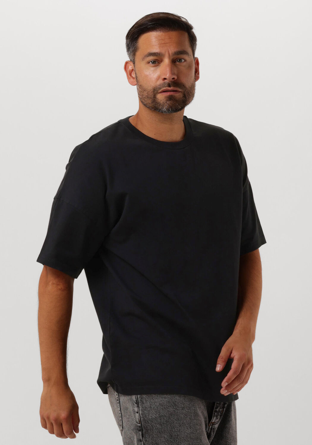 American vintage Casual Ribgebreid T-shirt met Drop Shoulder Black Heren