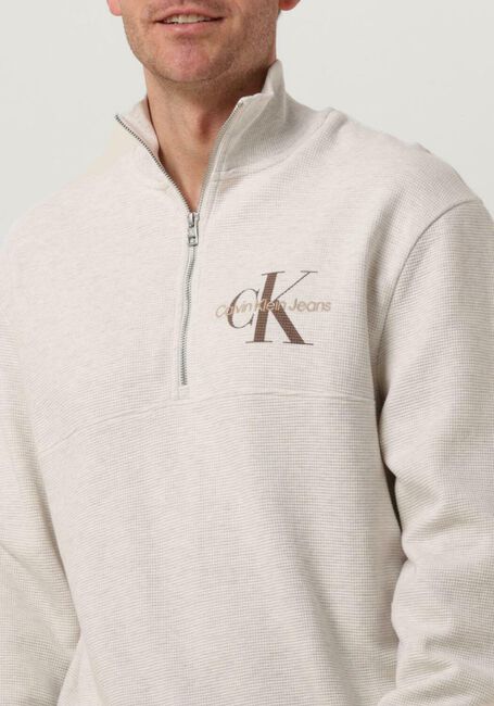 Lichtgrijze CALVIN KLEIN Trui MONOLOGO WAFFLE HALF ZIP HWK - large