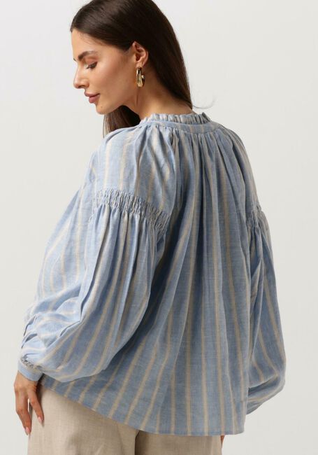 Lichtblauwe MOS MOSH Blouses SAFI STRIPED LINEN SHIRT - large