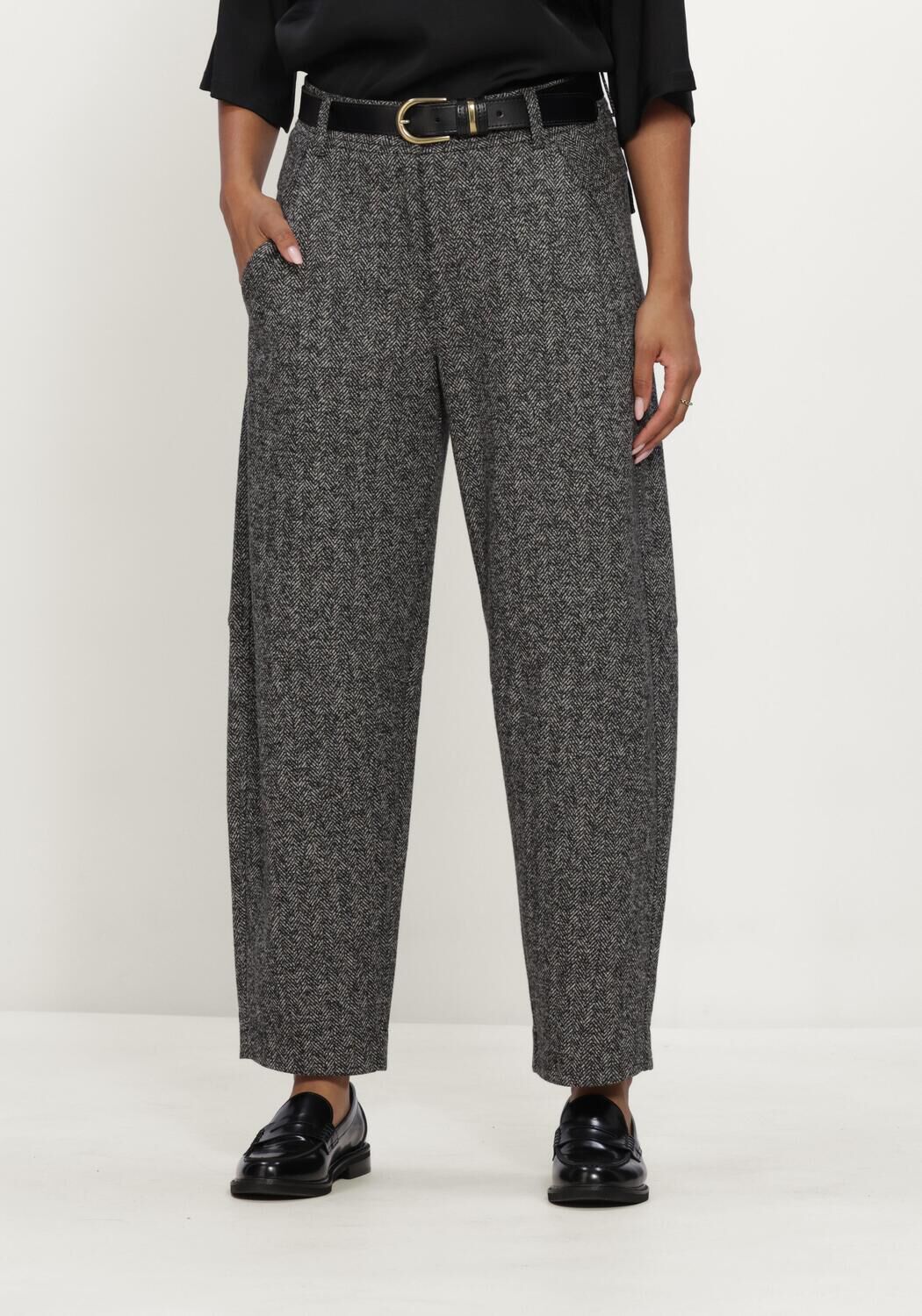 Grijze CAMBIO Wijde broek ORLY PLAIN HERRINGBONE JERSEY JACQUARD - large