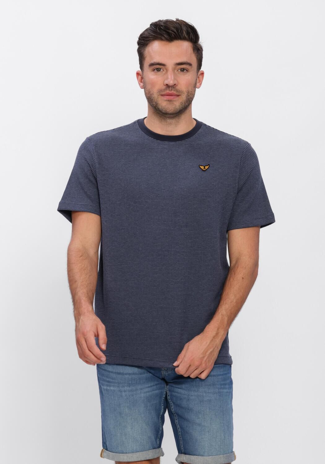 Blauwe PME LEGEND T-shirt TWO TONE TEXTURED STRIPE - large