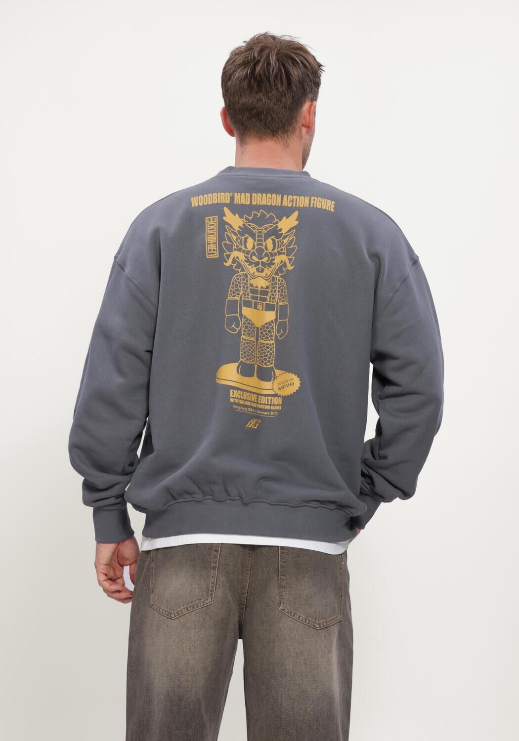 Donkergrijze WOODBIRD Sweater WBDUKE ACTION CREW - large
