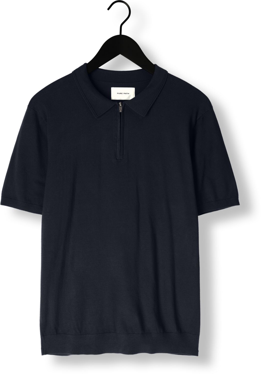 PURE PATH Heren Polo's & T-shirts Knitted Shotsleeve Polo Half Zip With Chest Embroidery Donkerblauw