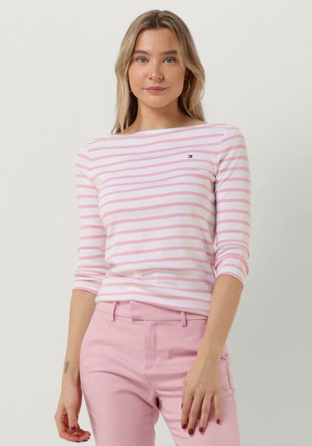 Roze TOMMY HILFIGER T-shirt SLIM STP BOAT-NK TOP 3/4 SLV - large