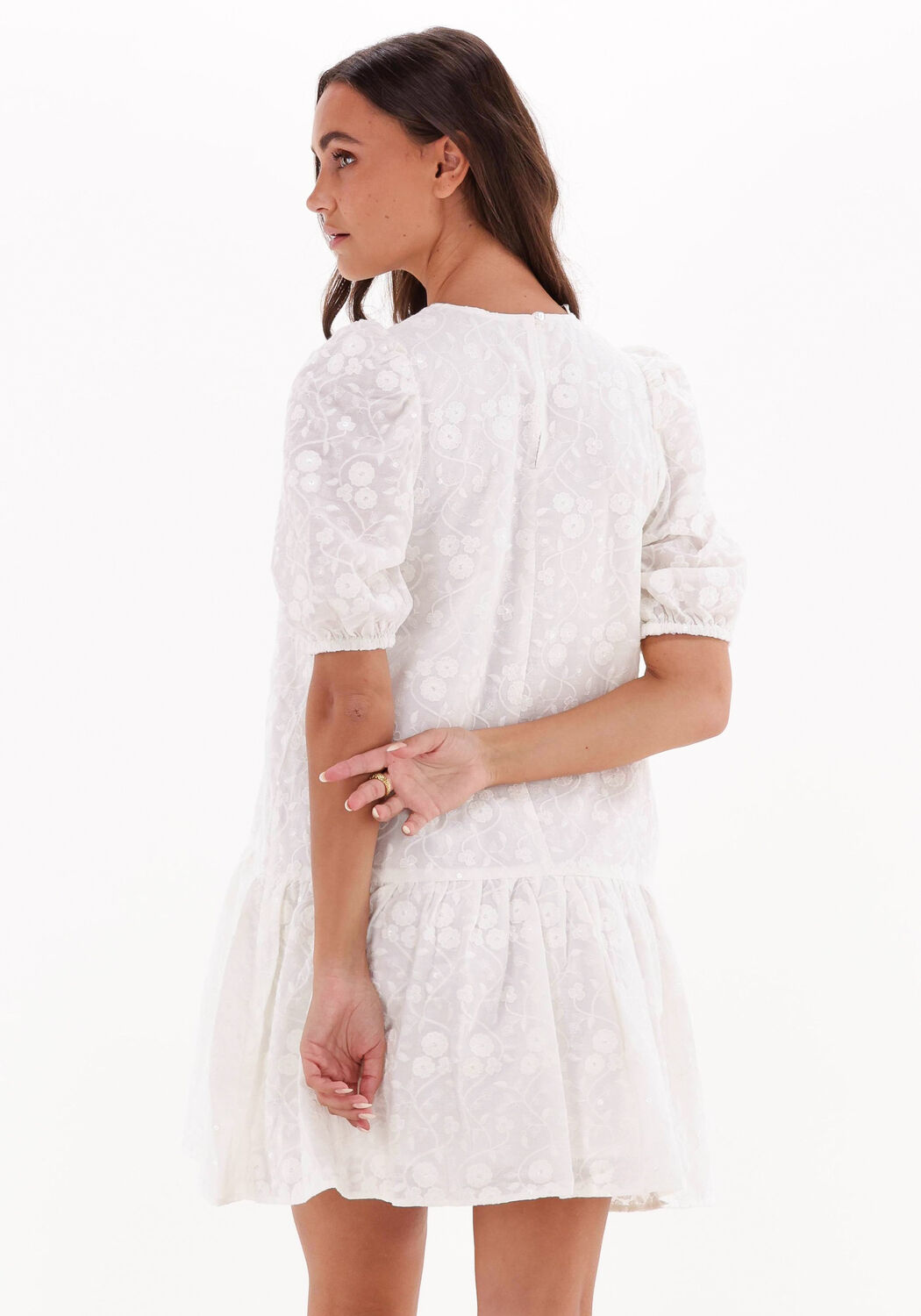witte alix the label mini jurk ladies woven sequin broderie dress