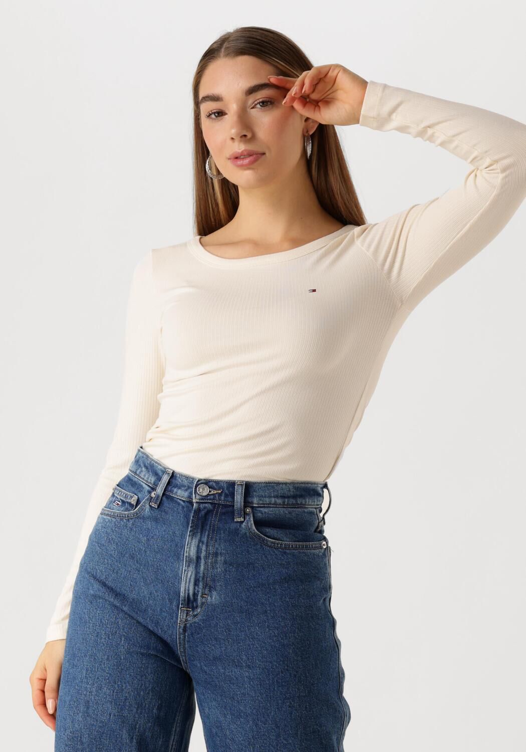 TOMMY HILFIGER Dames Tops & T-shirts Slim 5x2 Rib O-nk Ls Beige