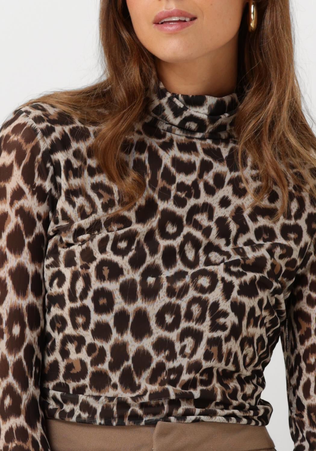 CATWALK JUNKIE Dames Tops & T-shirts Mesh Turtle Neck Leopard Long Sleeve Bruin
