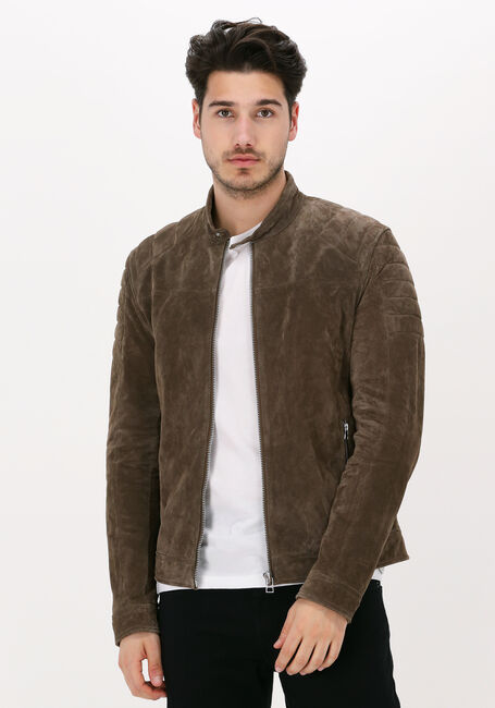 Bruine GOOSECRAFT Leren jas ANYTIME BIKER - large